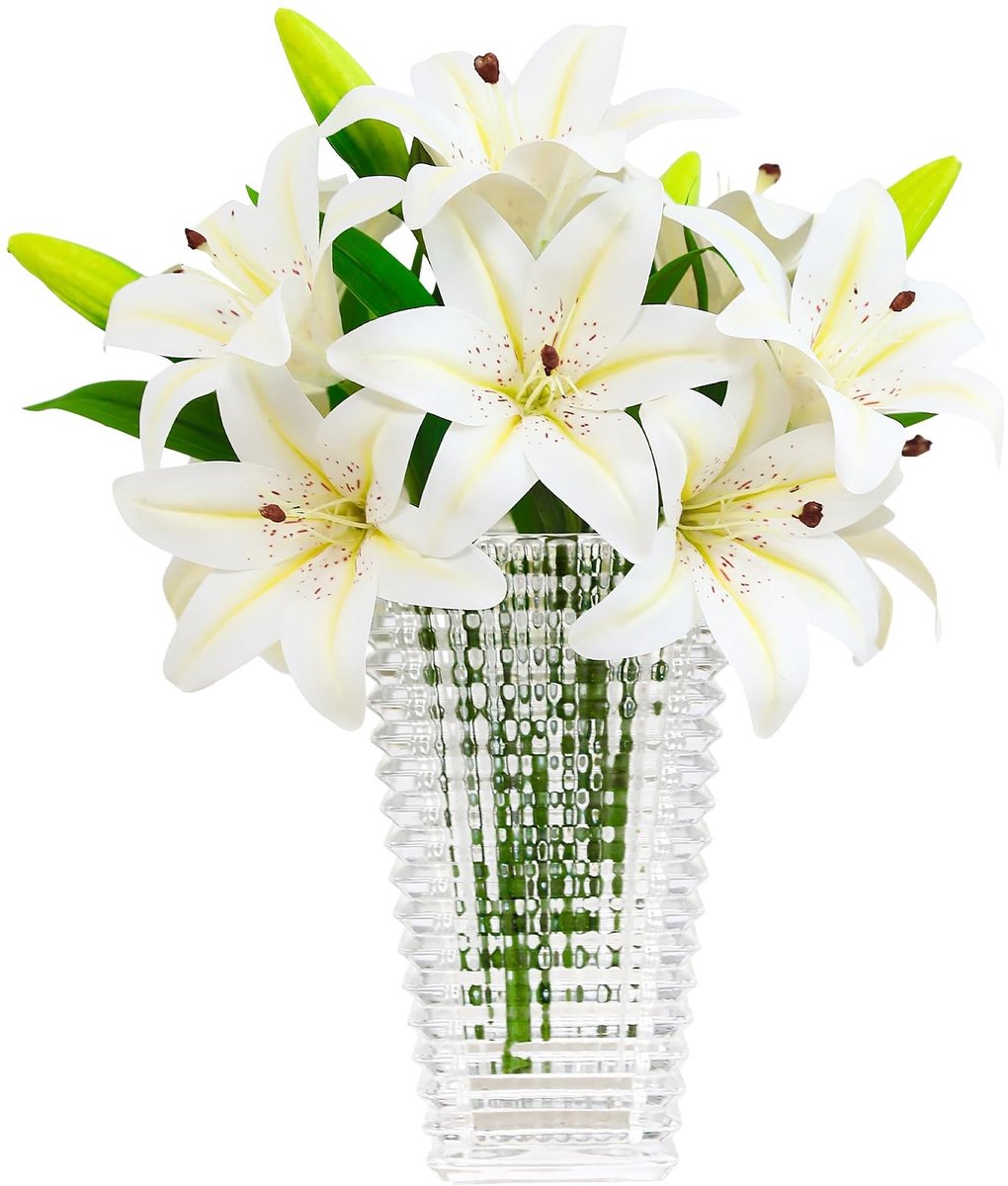 SolidKeus - Set van 6 Kunstlelies met 12 Bloemen en 6 Knoppen voor Decoratie