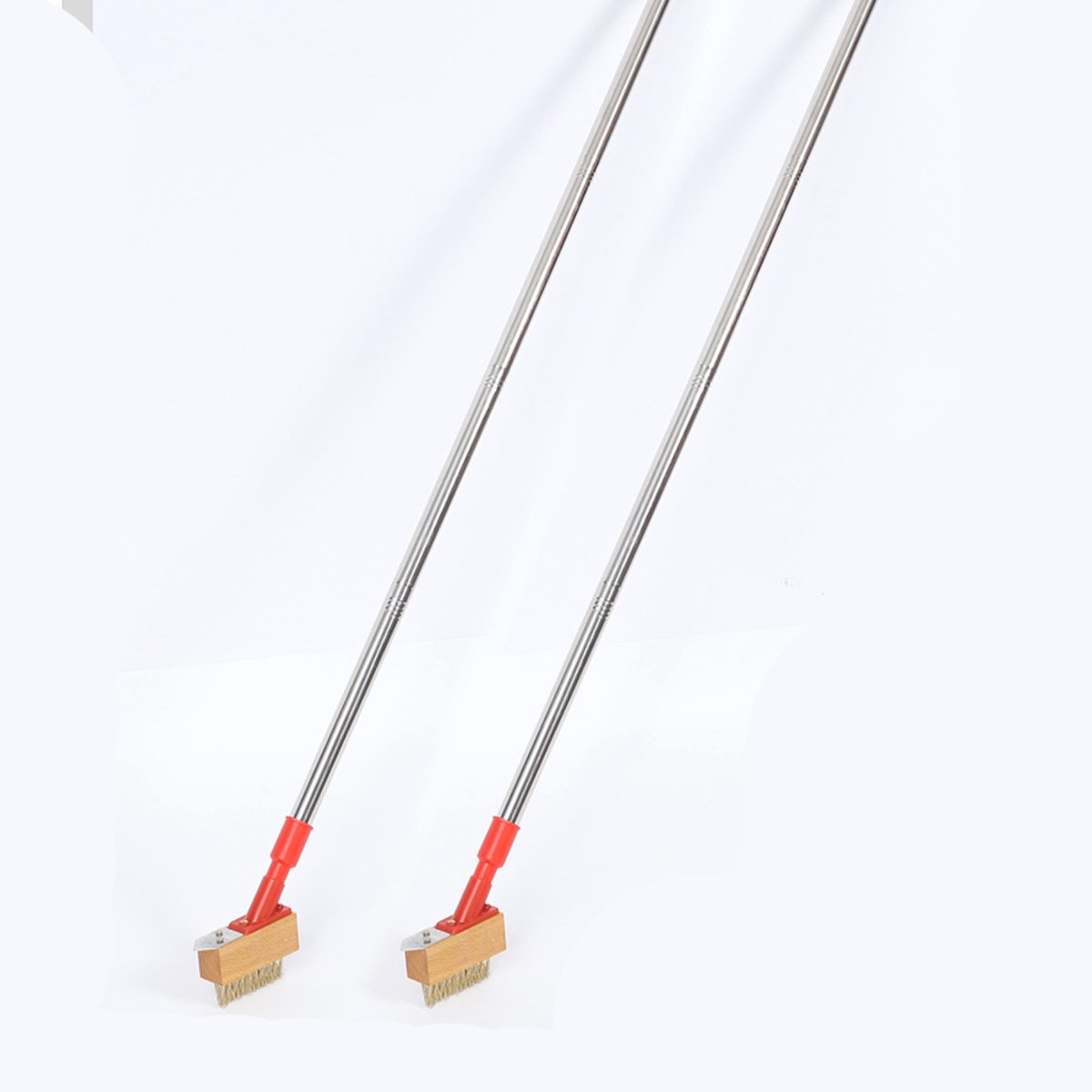 Onkruidborstel met lange steel (160 cm) – set van 2 – voorzien van een V-vormige staalborstel en krabber – voor het verwijderen van onkruid en mos van verharde oppervlakken en tuinpaden