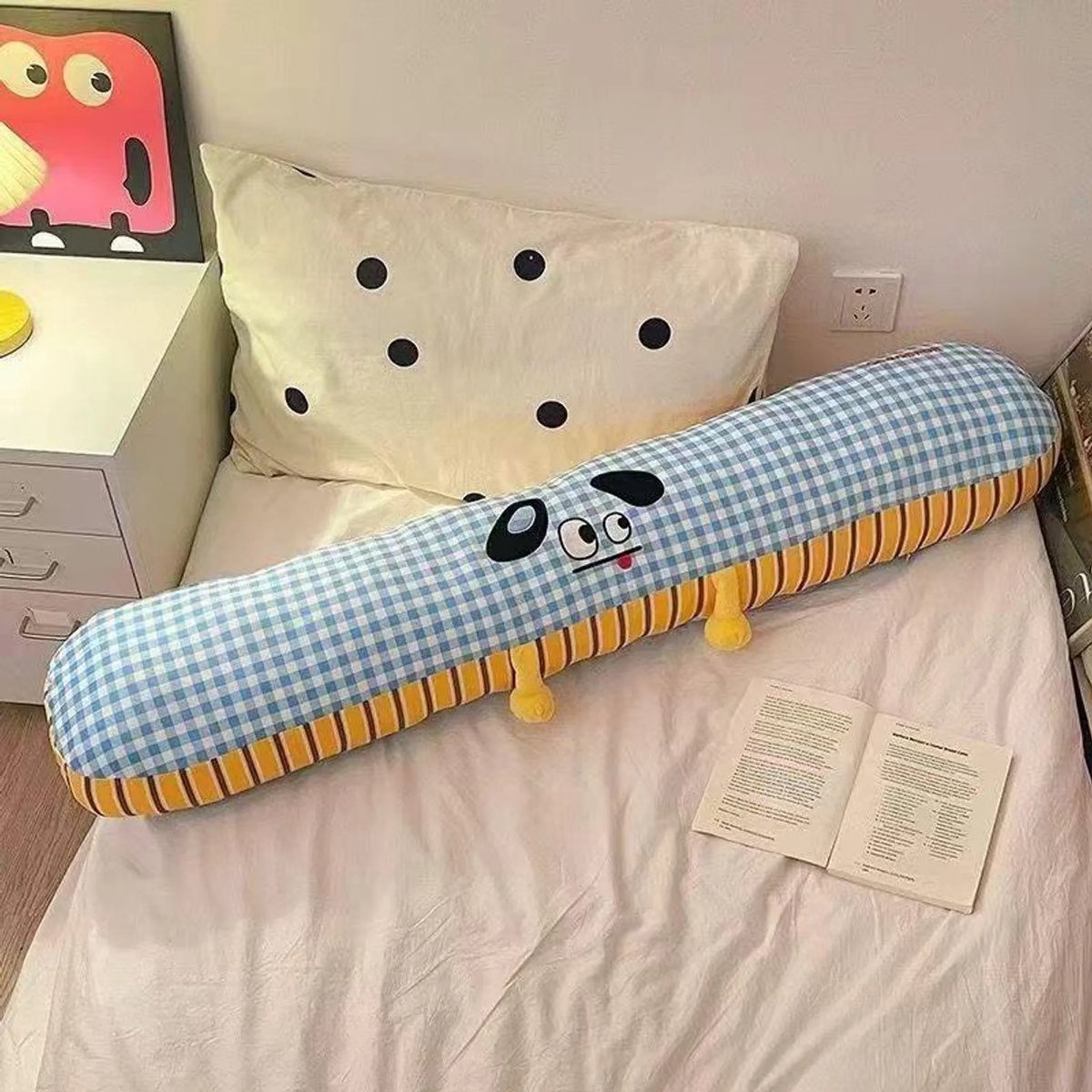 Casalora Lang Kussen 120 cm – Gestreept Lichaamskussen voor Zijslapers – Dopamine Stijl – Rugkussen voor Bed & Bank – Knuffelkussen met Katoenen Hoes & PP Vulling – Blauw