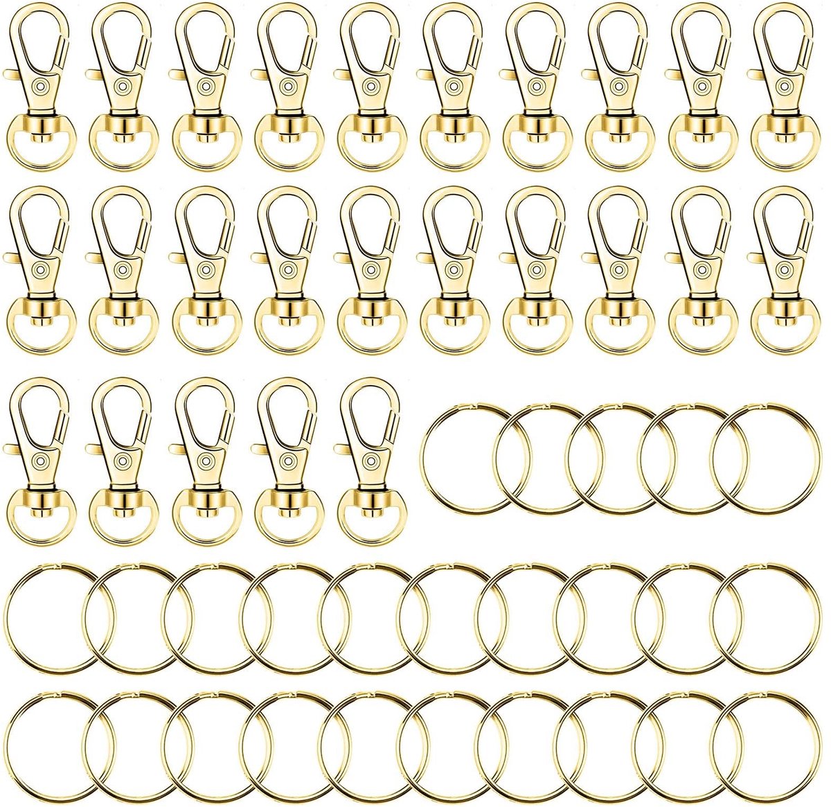 SolidKeus - Set van 50 RVS Sleutelhangers met Karabijnhaak en Verwijderbare Ringen