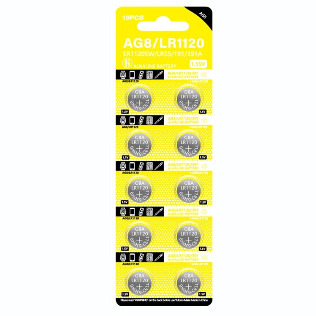 SolidKeus - LR1120 Alkaline Knopcel Batterijen 10 Stuks