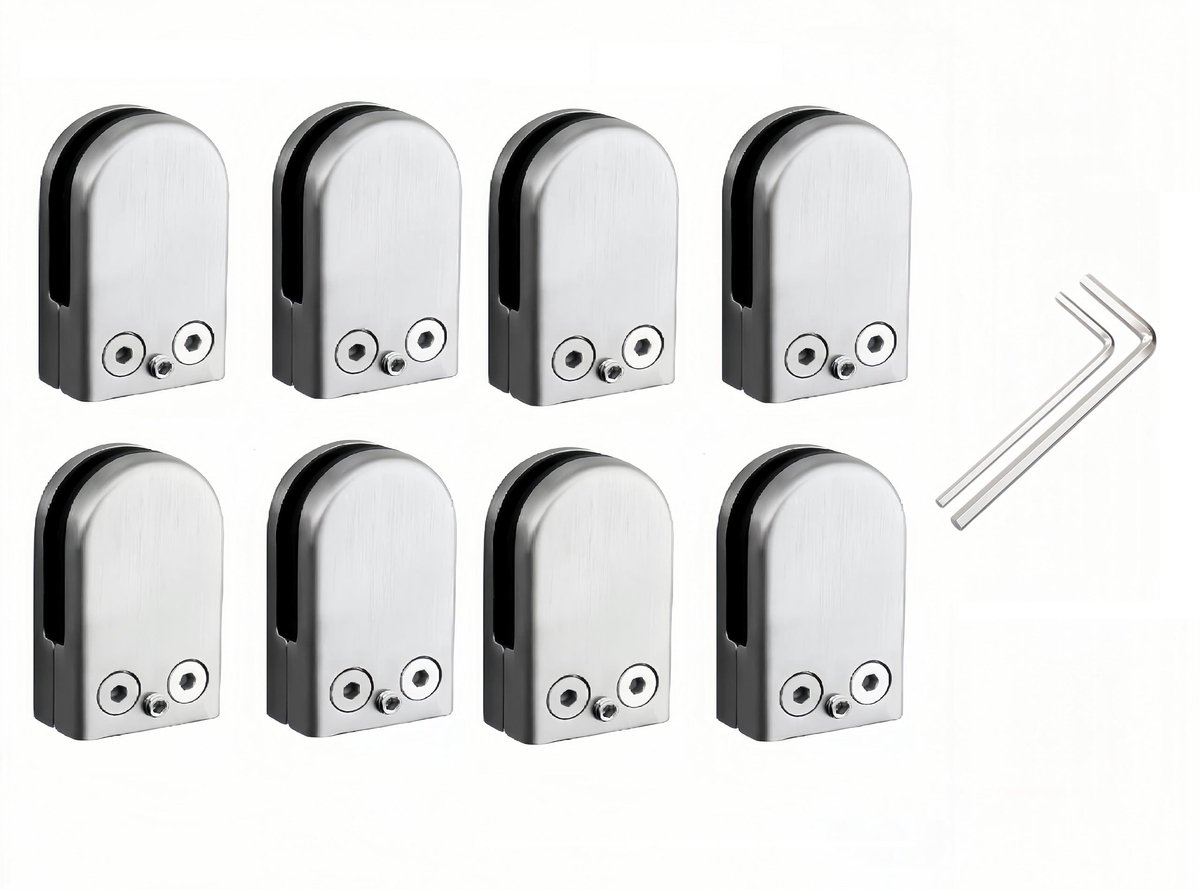 SolidKeus - 8 Stuks RVS Glasclips voor Glasplanken