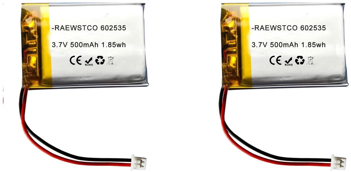 SolidKeus - Set van 2 Oplaadbare Lithiumbatterijen 3,7 V 500 mAh voor Smartwatches en Speakers