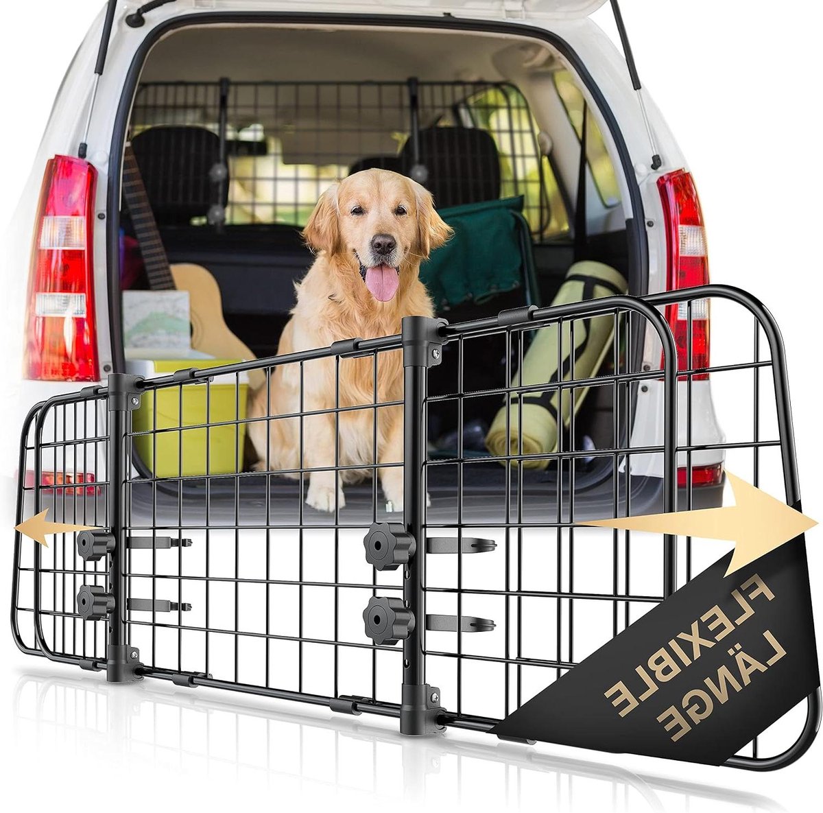 Hondenrek Auto - Hondenscheider Kofferbak - Veilig Reizen - Traploos Verstelbaar - 91-153 cm Breed - Zwart