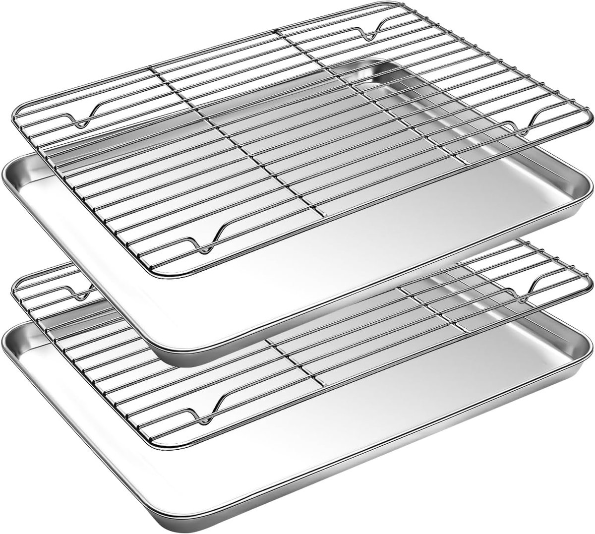 Roestvrijstalen Bakplaat Met Koelrek - 27x20x2 cm - 4 Delige Ovenbakplaat Met Bakrooster - Grote Bakvorm Voor Bakken Braden Grillen En Koken - RVS - Bakplaat Met Rooster - Vetopvangplaat Voor Oven Keuken En Horeca Gebruik - Vaatwasmachinebestendig
