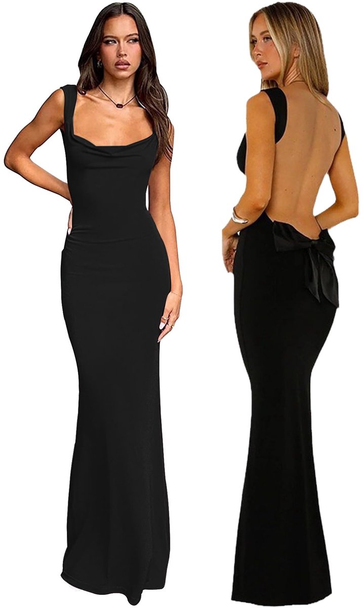 SolidKeus - Dames Backless Maxi Jurk voor Cocktailavonden