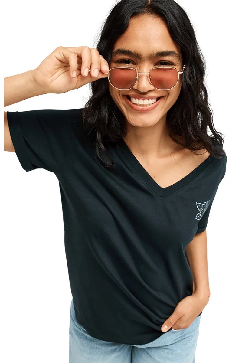 Roxy Vl Slow Life V T-shirt Met Korte Mouwen Zwart M Vrouw