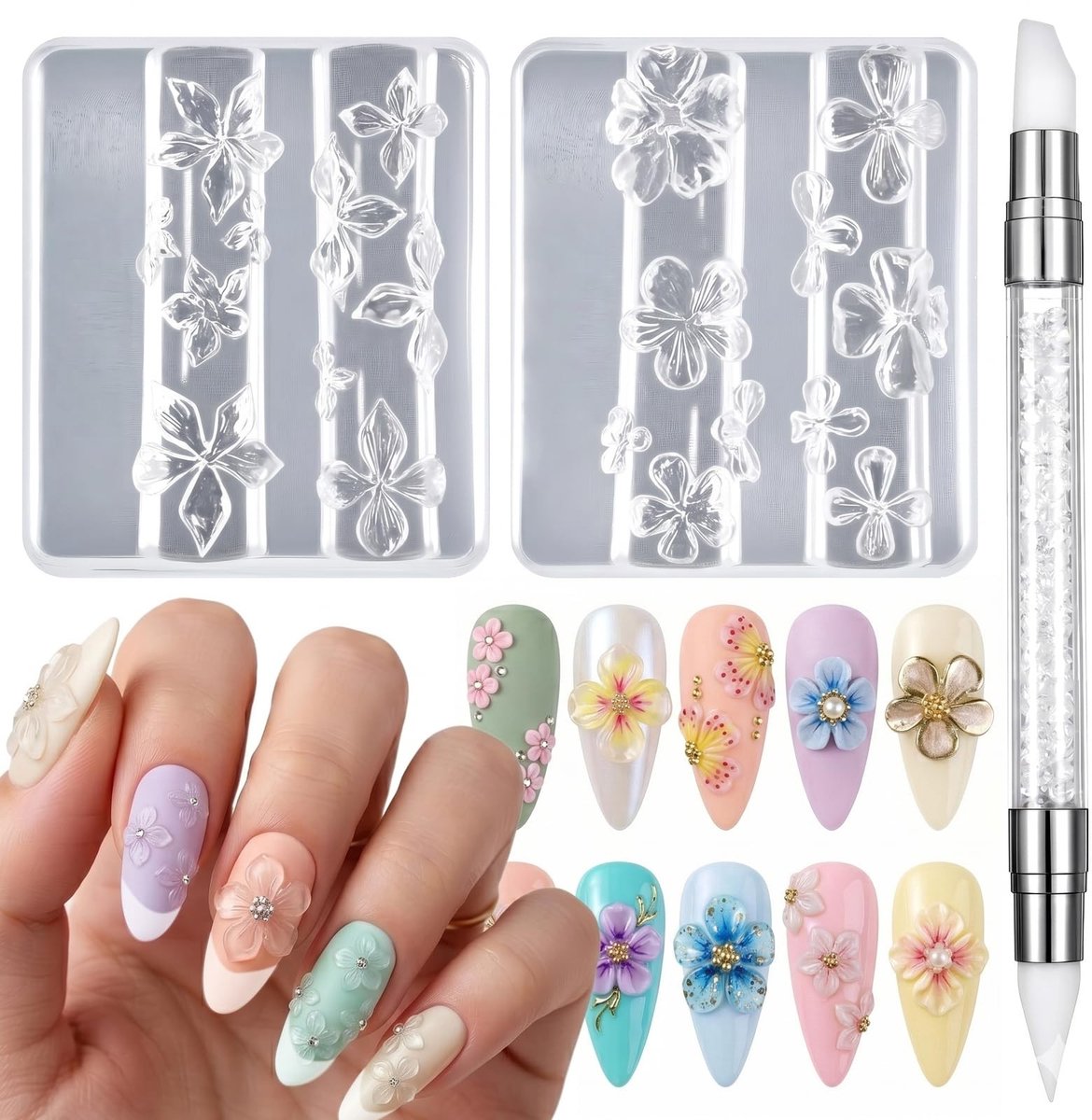 SolidKeus - 2 Stuks Silicone Nagelmallen met Pen voor DIY Nagelkunst
