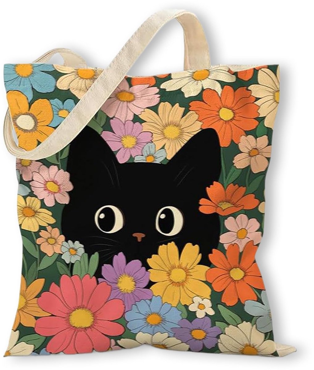 SolidKeus - Set van 2 Herbruikbare Stoffen Boodschappentassen met Kattenmotief