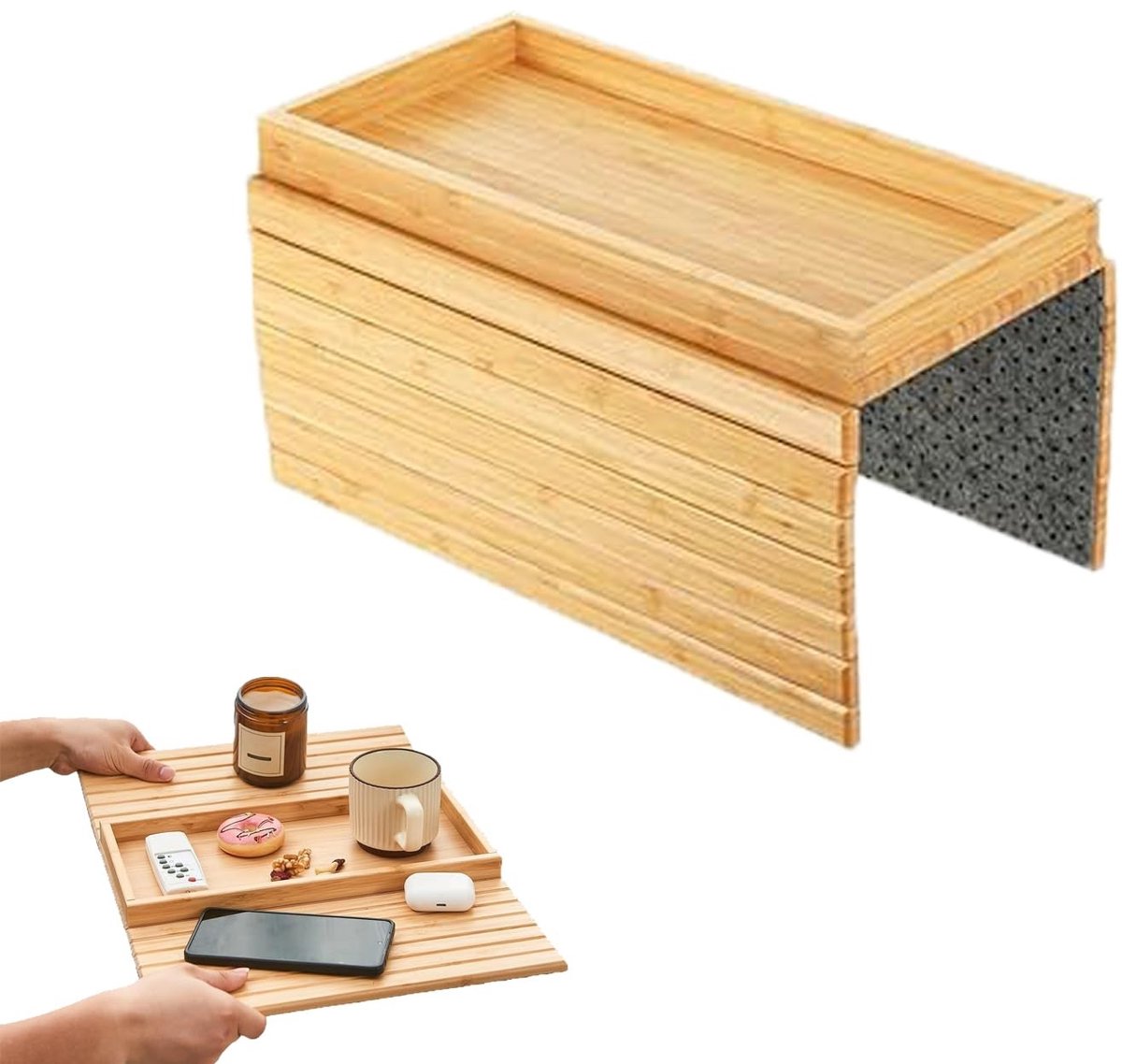 SolidKeus - Bamboo Sofa Tray voor Snacks en Mobiele Telefoons