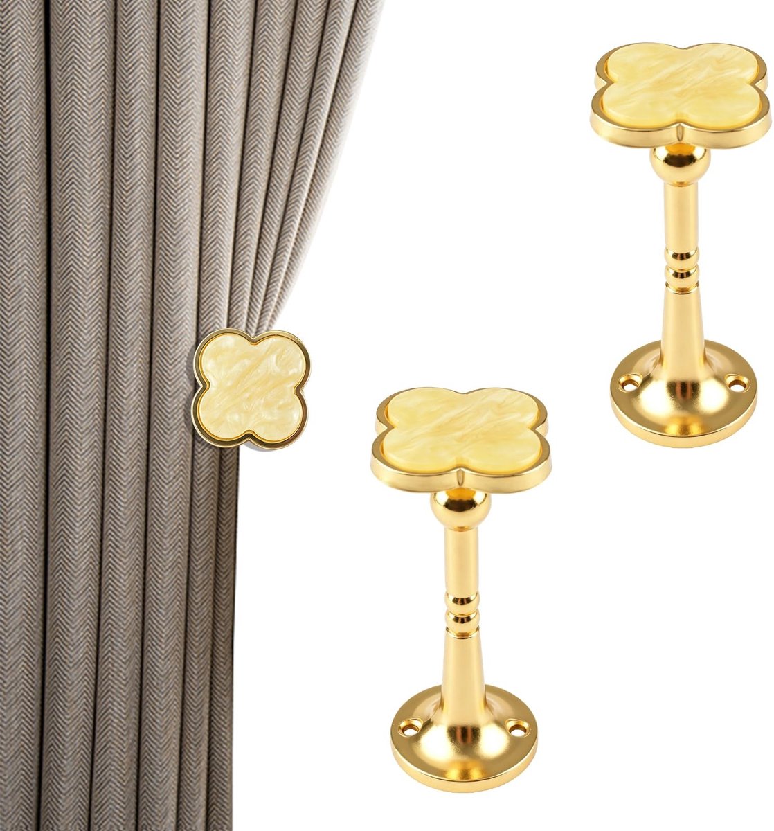 SolidKeus - Set van 2 Gouden Gordijnhaken met Klavertje Vier