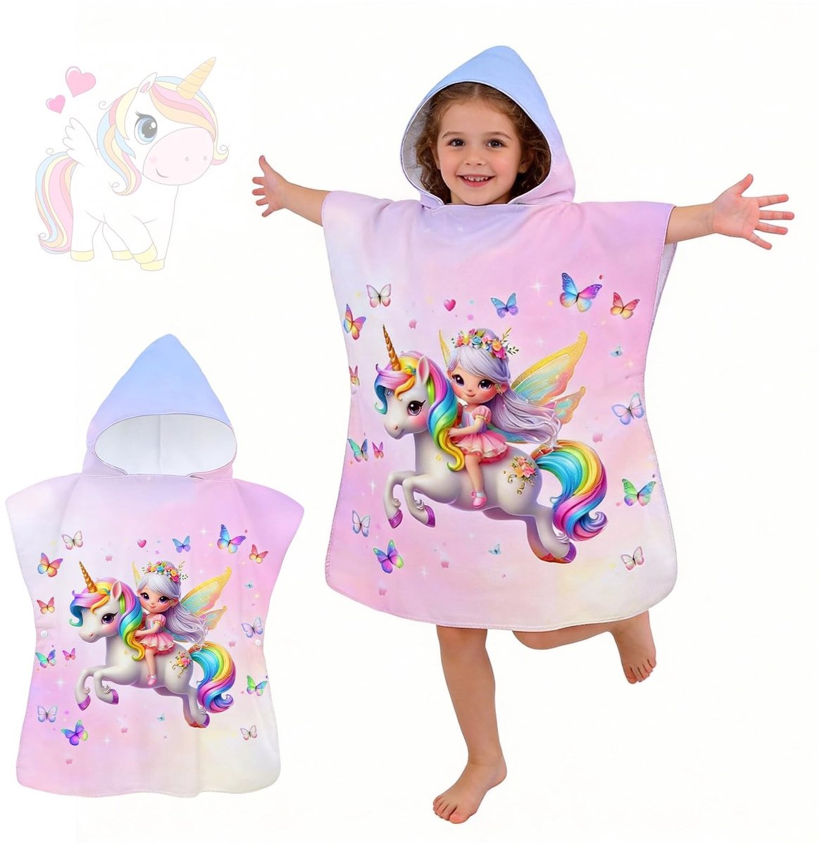 SolidKeus - Kinderen Unicorn Badponcho met Kap Microfiber