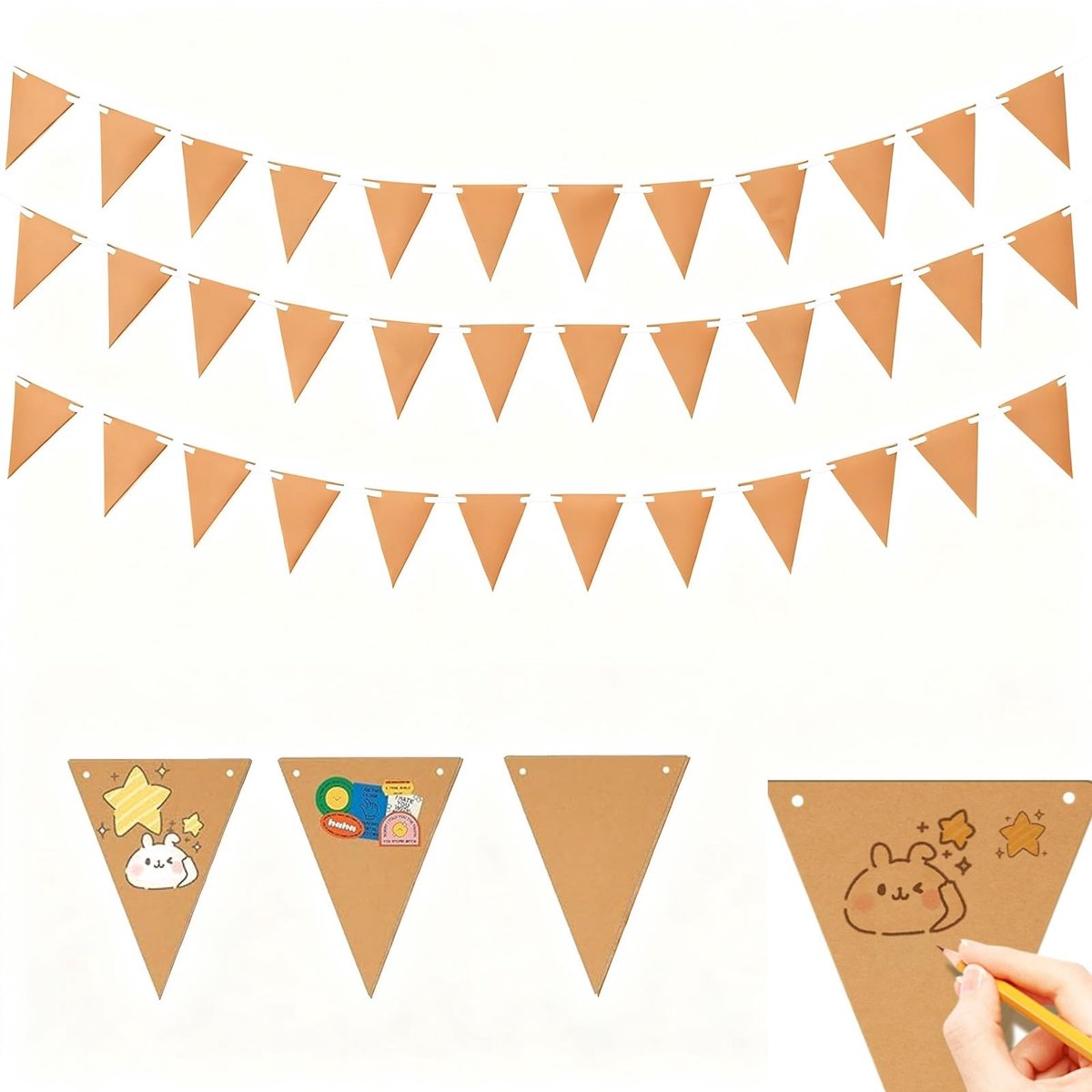 SolidKeus - Set van 36 DIY Vlaggen van Kraftpapier voor Feestdecoratie