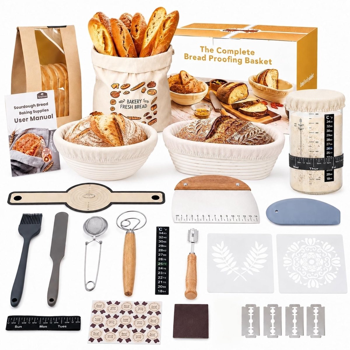 SolidKeus - Zuurdesem Starterset met Gaarmand en Keukenaccessoires