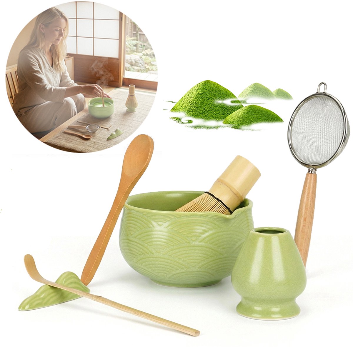 Matcha-Kit, 7-Delige Matcha-Set, Gardes En Kom Met Alle Accessoires, Voor Matcha-Liefhebbers.