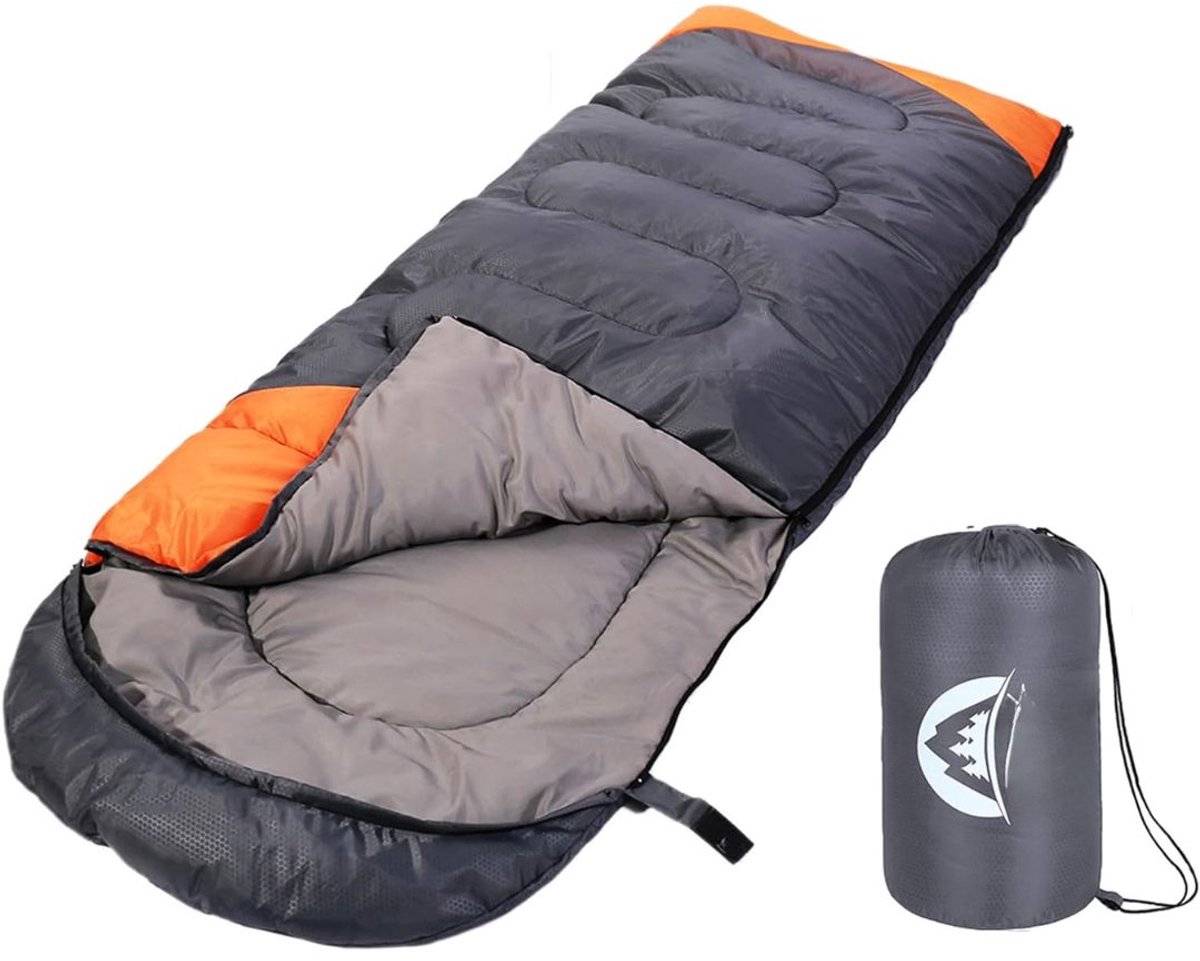 JCP® Slaapzak - Slaapzakken voor Volwassenen - Ideaal voor Kamperen & Outdoor Survival - Grijs/Oranje - 220cm x 75cm x 2cm