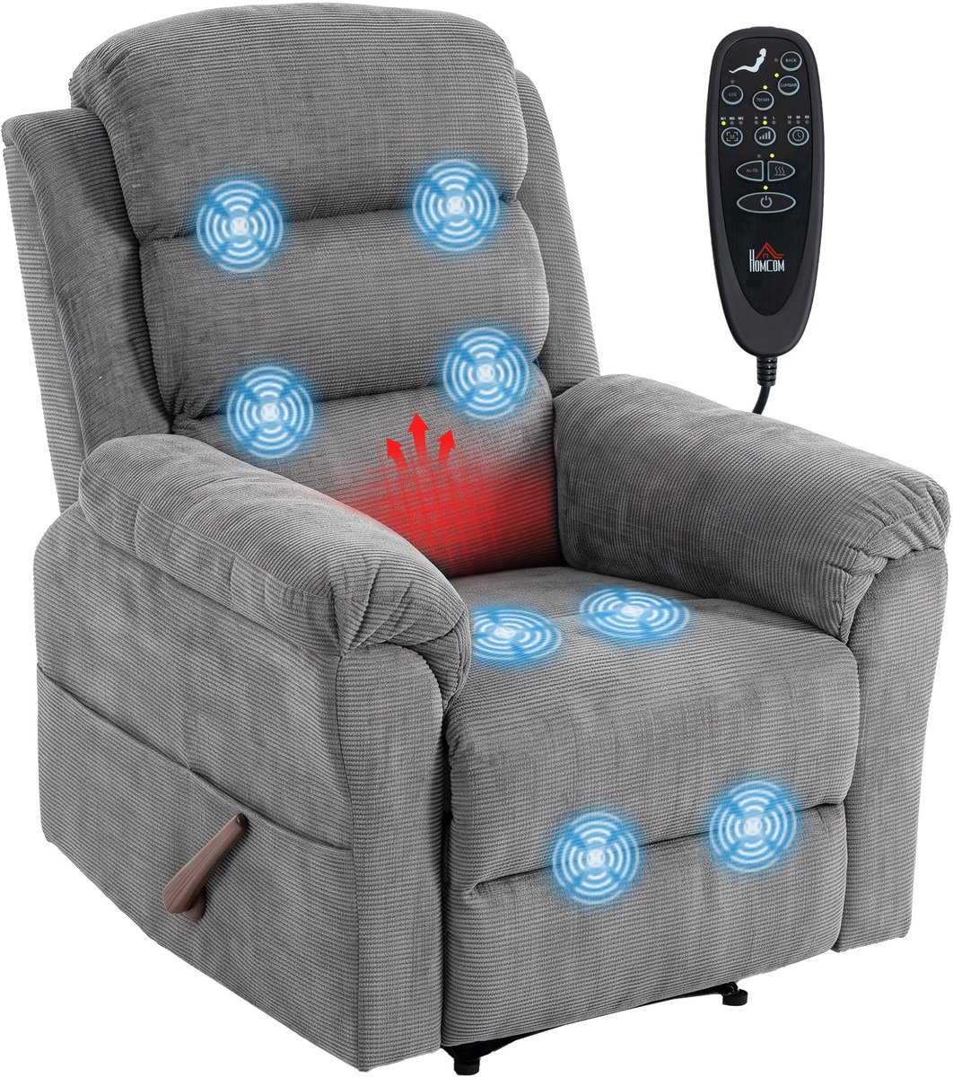 Homcom Massage Recliner Sofa-Polyester-95L x 87B x 109H cm-Grau Grijs