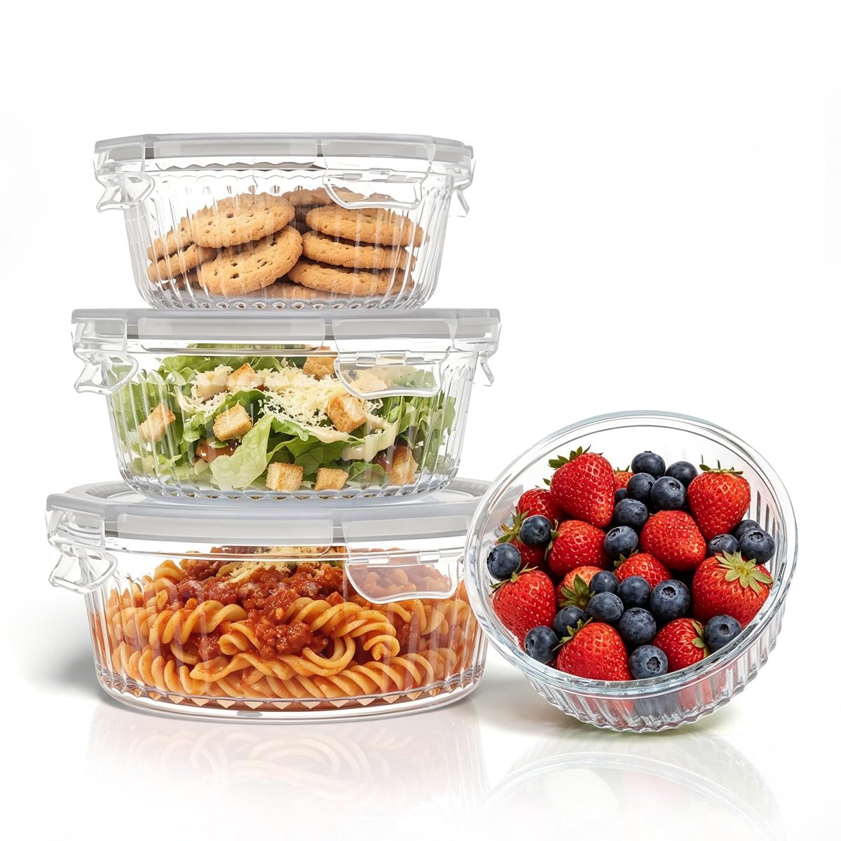 SolidKeus - Set van 4 Glazen Vershoudcontainers met Deksel