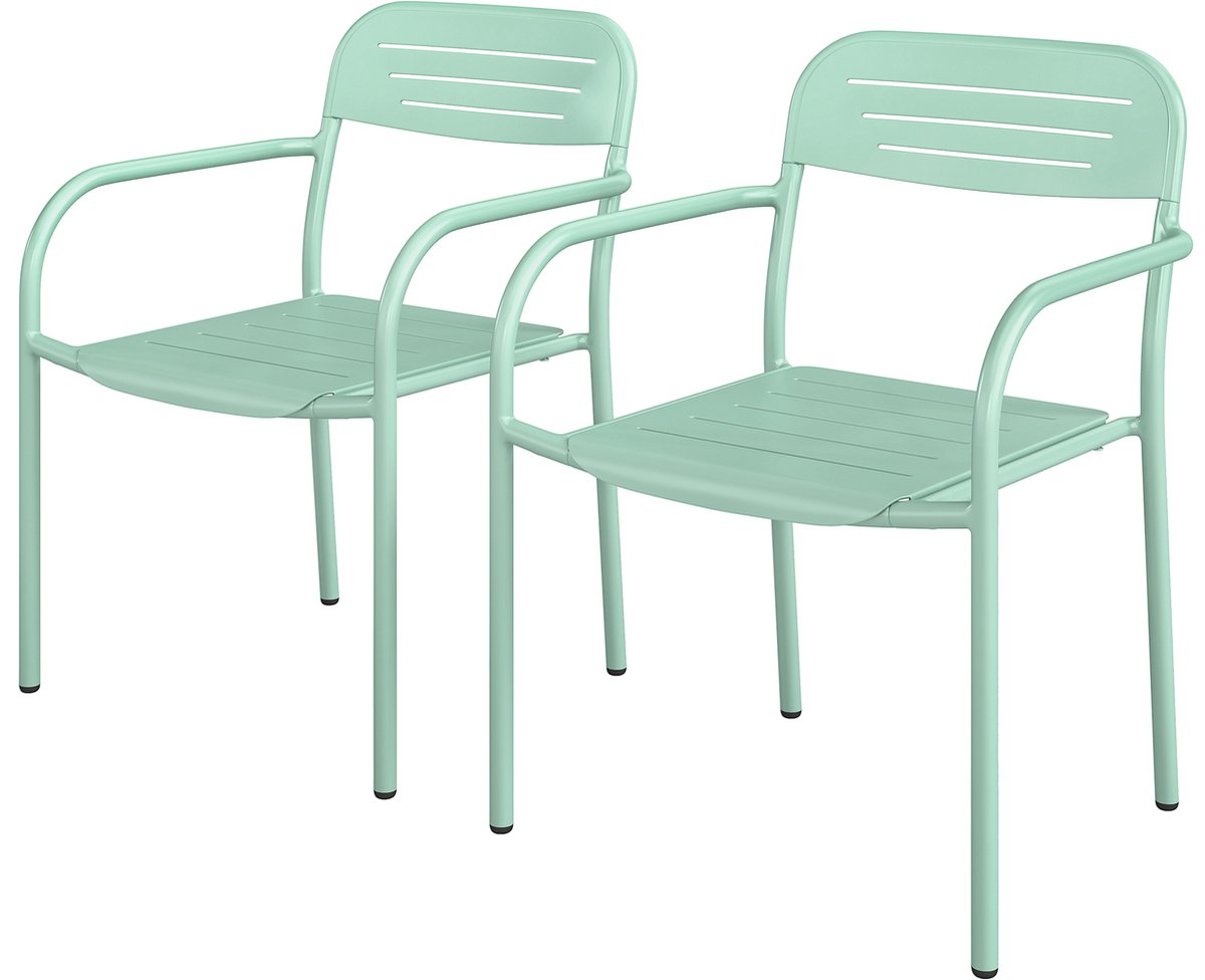 Tuinstoelen, set van 2, stapelbaar, hoogwaardige outdoorstoelen in groen, weerbestendig, voor balkon, terras en eetkamer