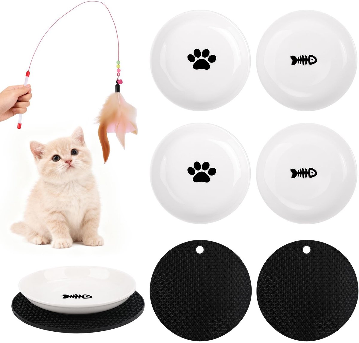 SolidKeus - Set van 4 Keramische Kattenkommen met Antislip Bodem