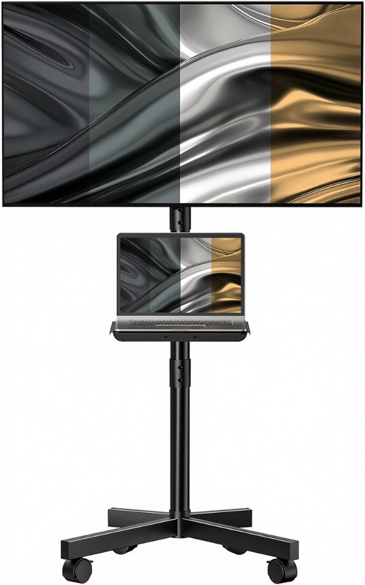SNJY® TV Standaard Verrijdbaar - TV Standaard op Wielen - TV Voet - Voor 23 tot 60 Inch TV's - Tot 40KG - Kantelbaar - Zwart