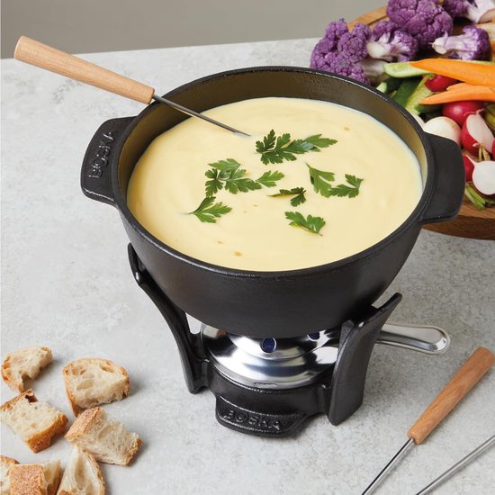 Kaasfondue set - Fonduepan Fondue pot - Gezellig eten - Gietijzeren pan - 1.1 liter - Zwart — afbeelding 2