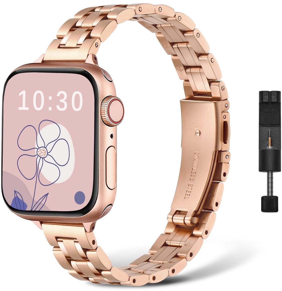 SolidKeus - Slanke RVS Armband voor Apple Watch (Roségoud)