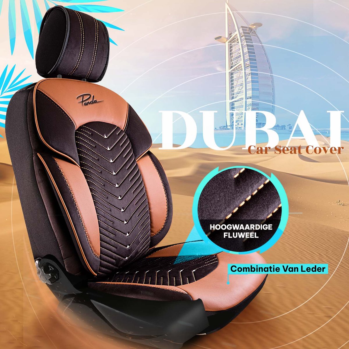 Stoelhoezen Mini Cabrio 2010-heden – Dubai Cognac – Zachte veloursstof – Voorstoelenset – luxe velours stoelhoezen – extra comfort – beschermt tegen vuil en slijtage