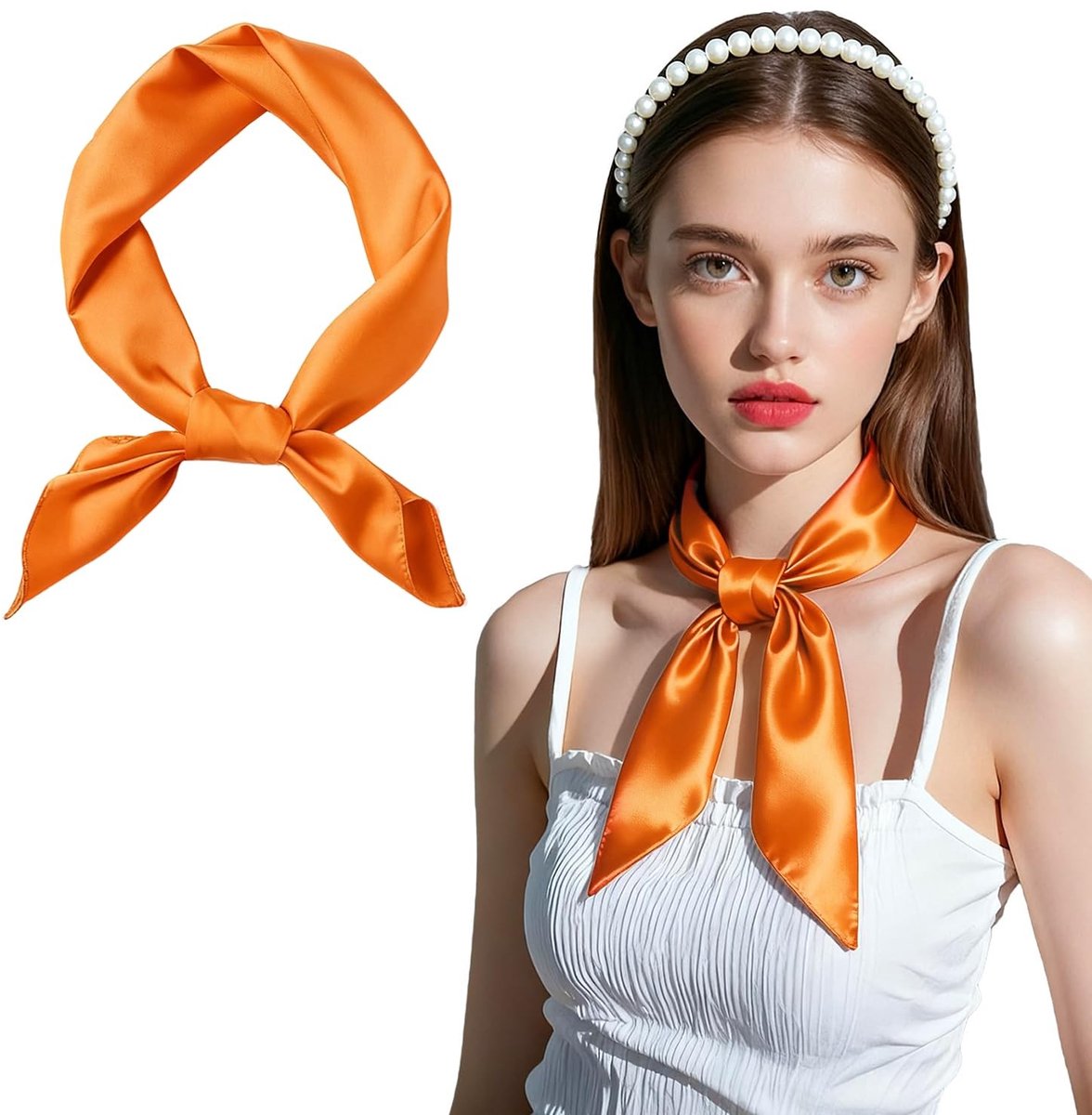 Elegante Vierkante Zijde Sjaal voor Dames 70 x 70 cm (Oranje)