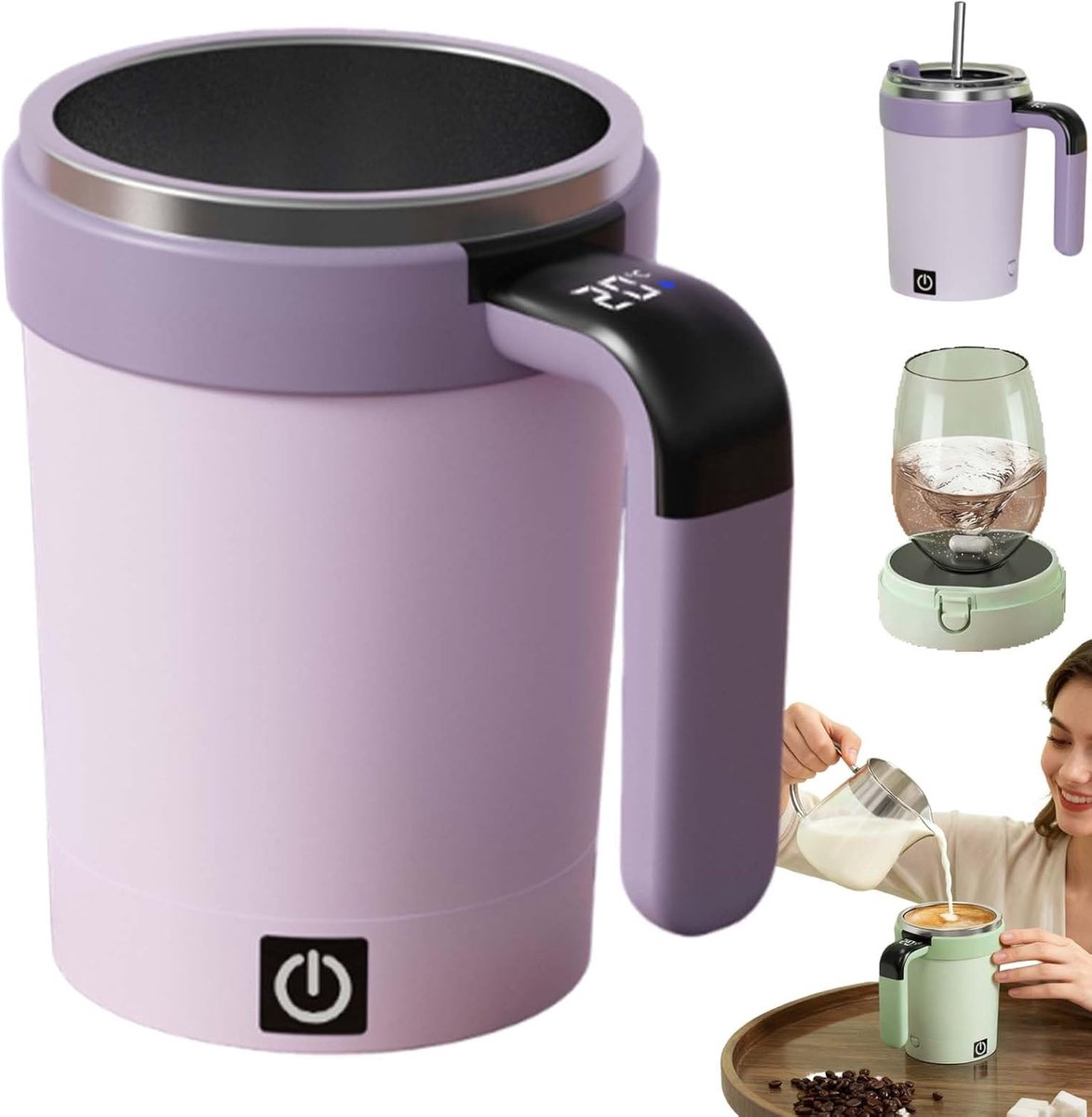 KZQ Automatische Oplaadbare Magnetische Roerkoffiekop – Zelfroerend, Draagbaar Voor Koffie, Melk En Thee – Paars