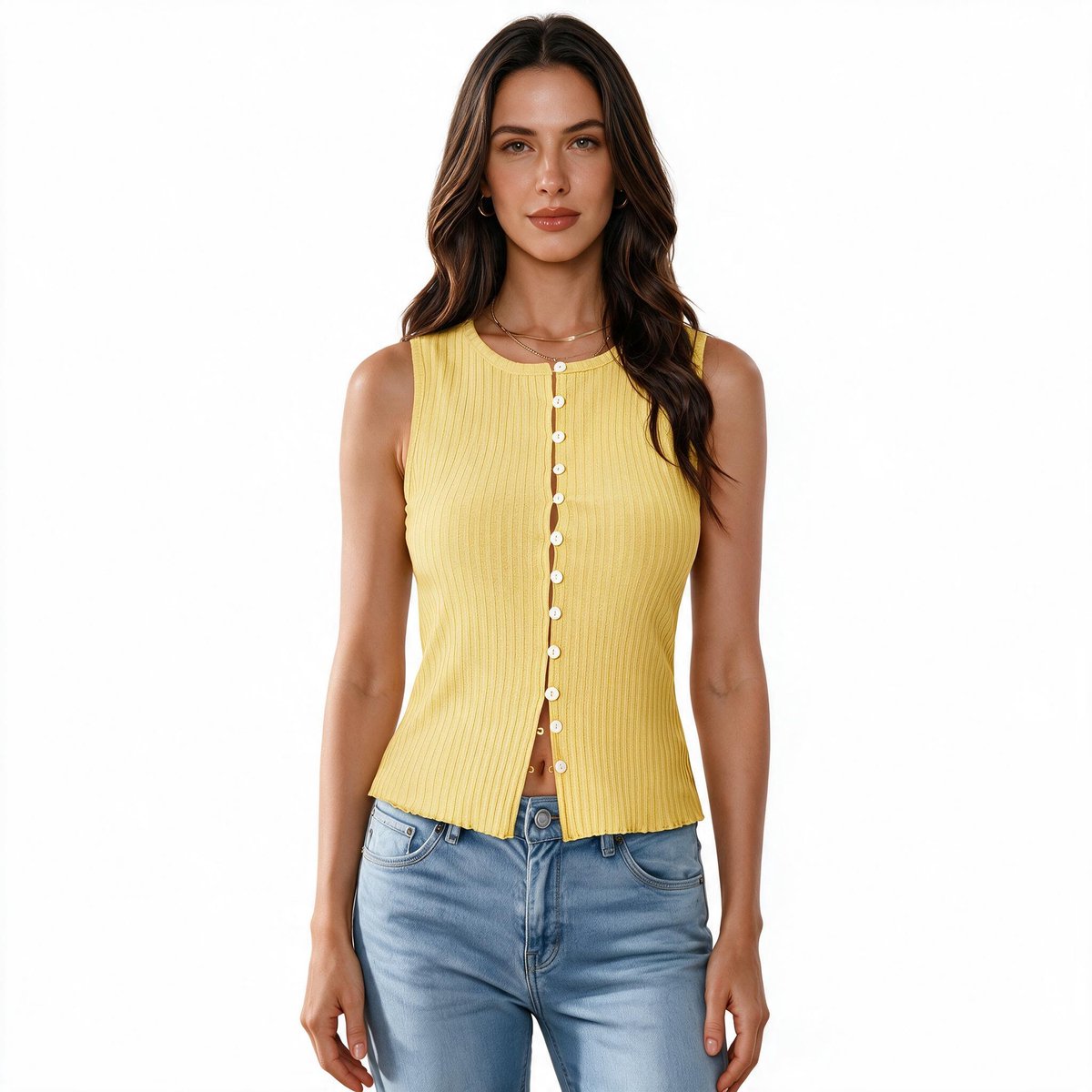 Imily Bela Dames Geribd Gilet Mouwloos met Knopen