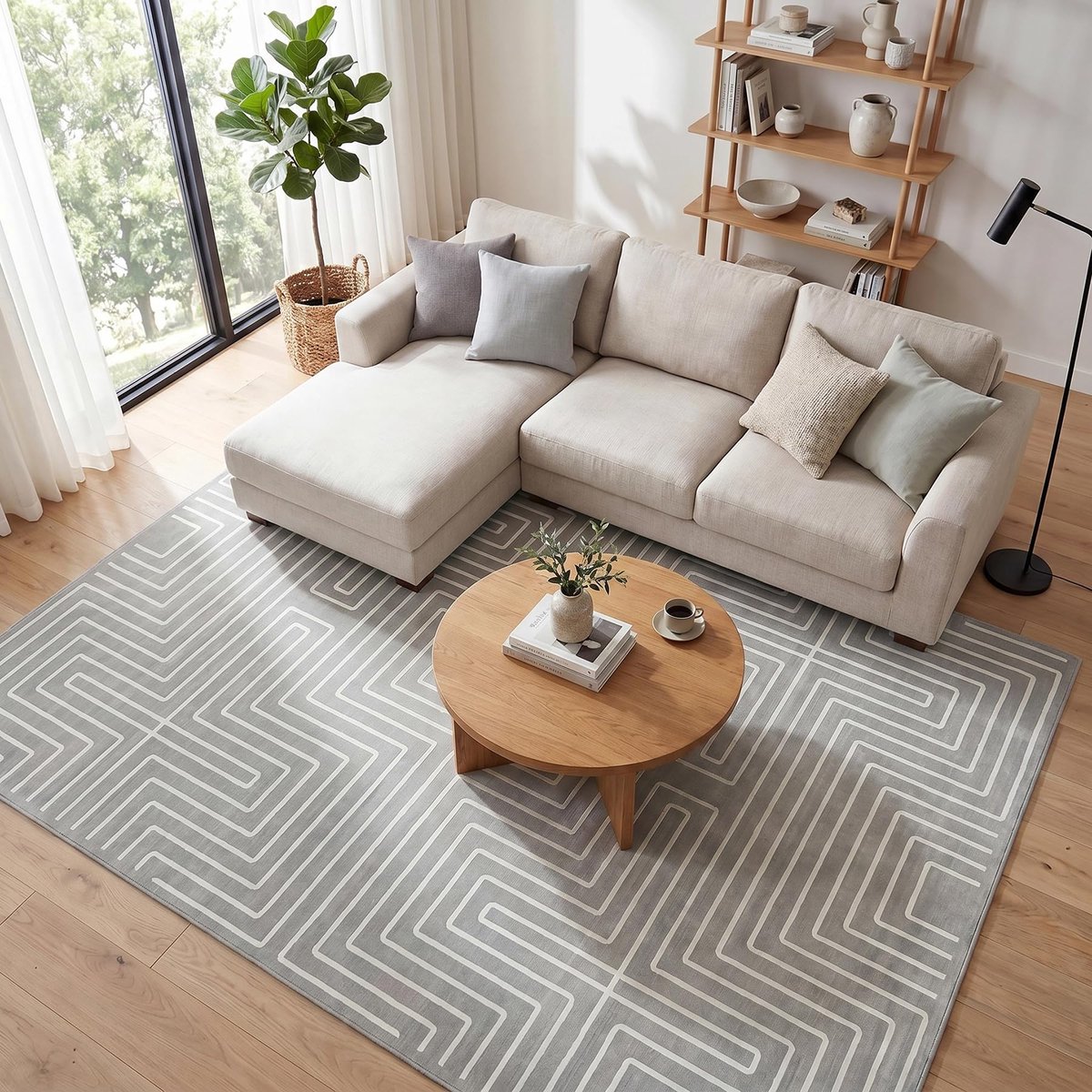 LITTLE TREE Geometrisch Tapijt - 200 x 300 cm - Wasbaar 30°C - Anti‑slip - Oeko‑Tex - Grijs - voor Woonkamer - Slaapkamer - Hal - Kinderkamer