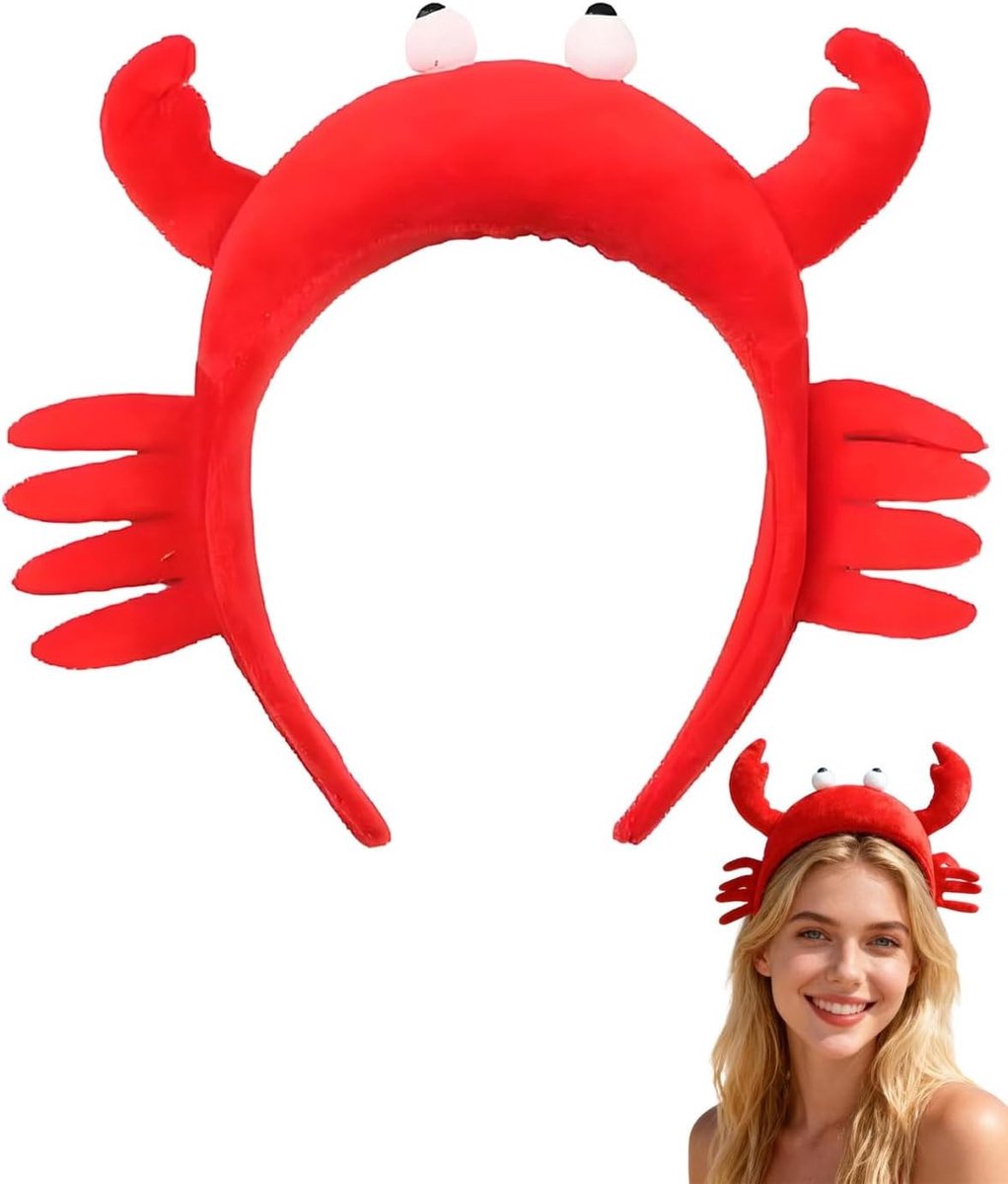 Lustige Krabbe Plüsch Haarband voor Kostuum, Perfect voor Feestjes en Carnaval, Dierenthema Accessoire voor Mannen en Vrouwen