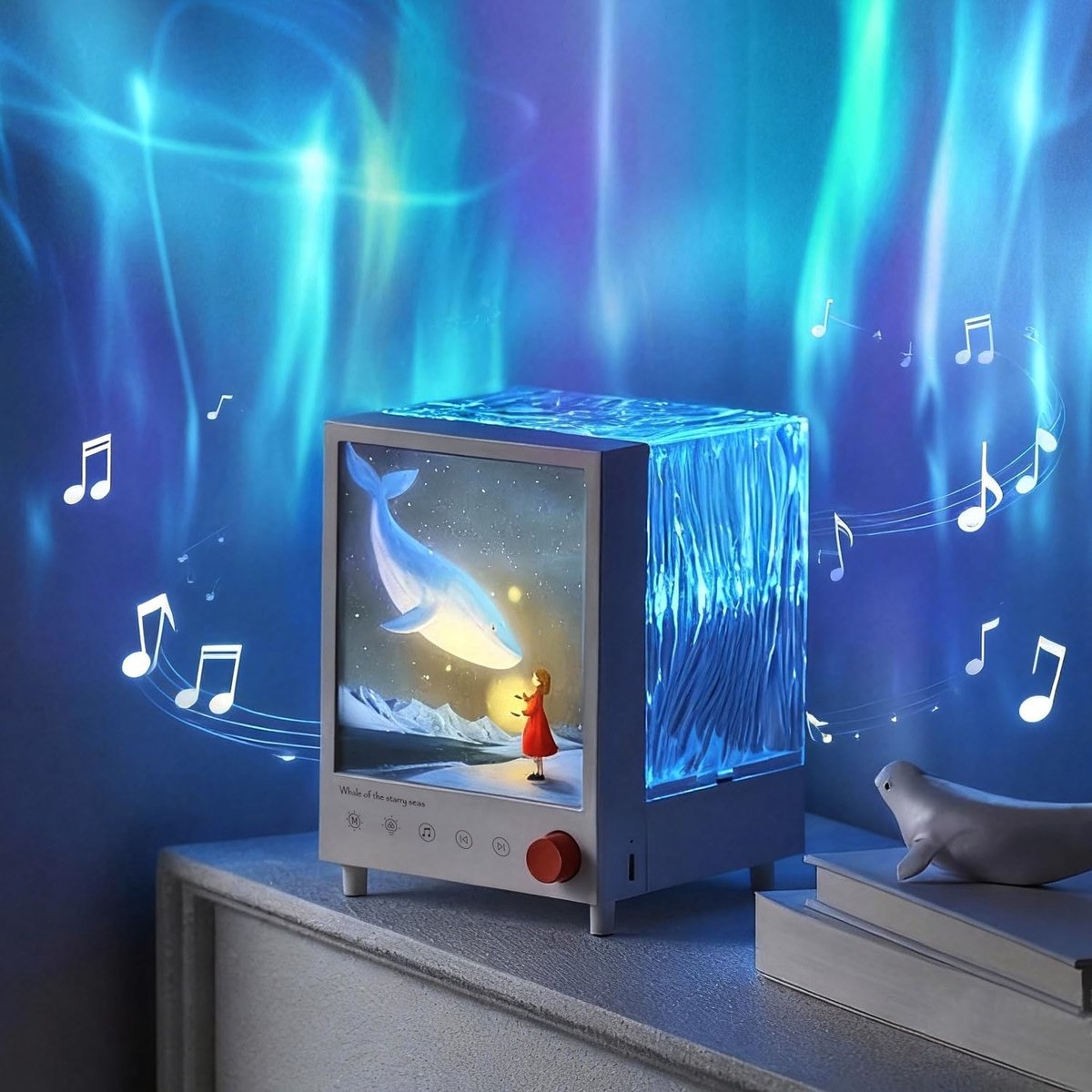 Northern Lights Aurora Projector with Bluetooth Speaker & 7 White Noises, 7 Colors Ocean Wave Lamp Bedroom Decor Gift for Girls Teens