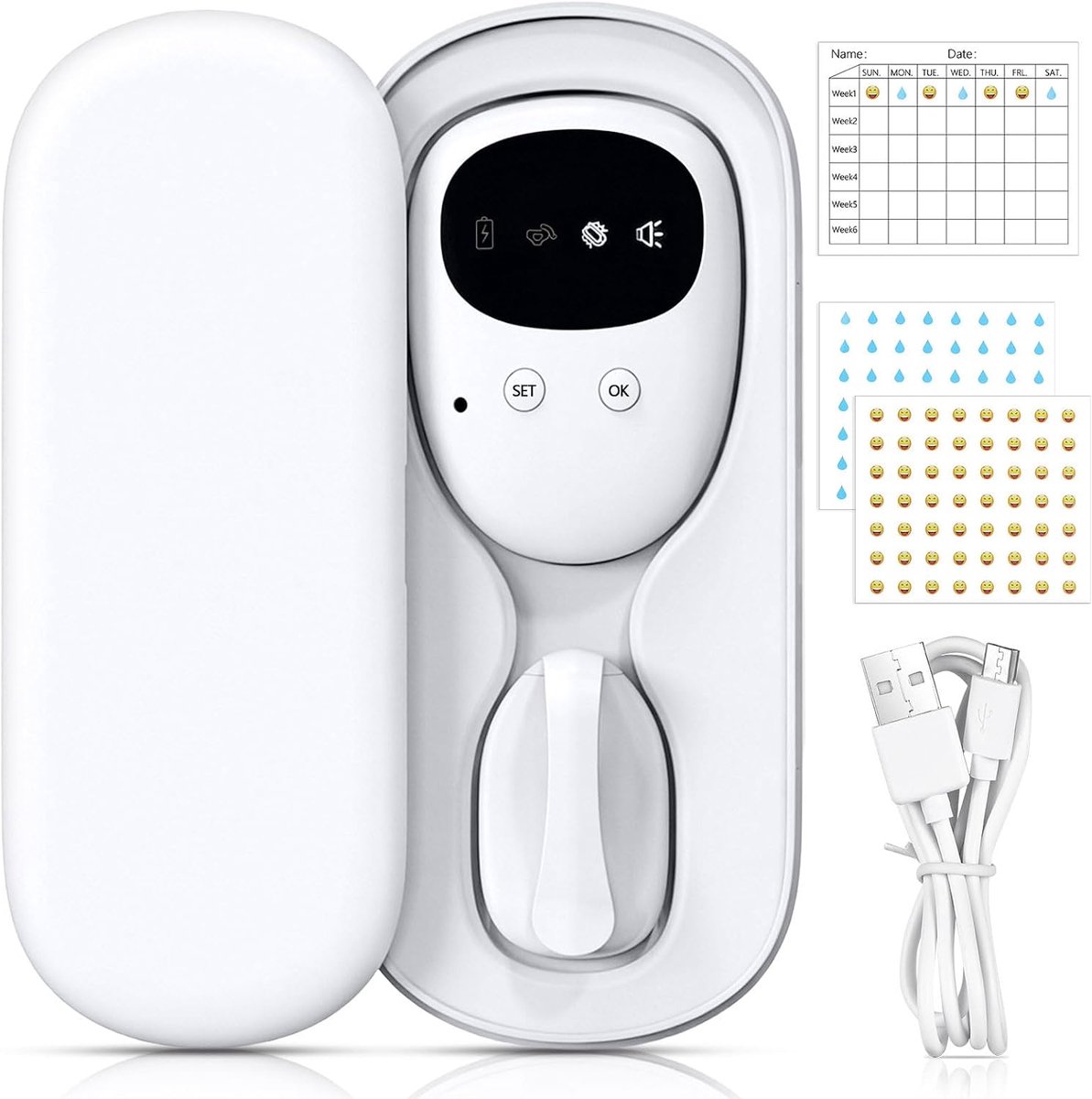 Draadloos Nachtelijk Bedplassen Alarm – Oplaadbare USB-pipalarm | met Geluid & Trillingen – Zindelijkheidstraining Detector voor Jongens en Meisjes en Ouderen