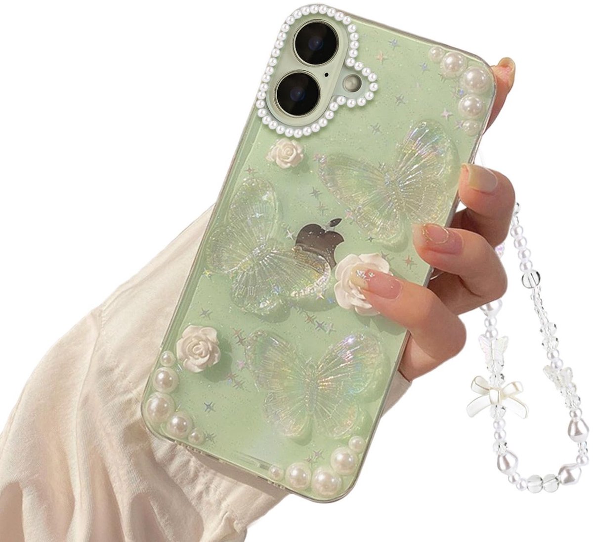 SolidKeus - Glitterende Hoes voor iPhone 16 met Vlinders en Bloemen