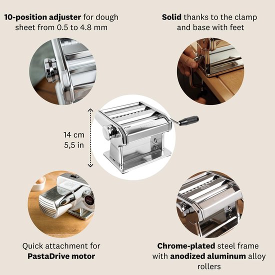 Pastamachine Groot - Pastamaker Handmatig - Verse Pasta Maken - 10 Dikte Regelingen - 150 mm Breed - Zilver van Pastamachine — afbeelding 3