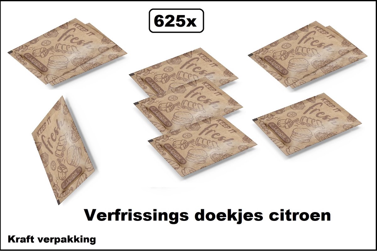 625x Verfrissingsdoekjes citroen - kraft verpakking - doekje restaurant tafel thema feest food festival verfrissing
