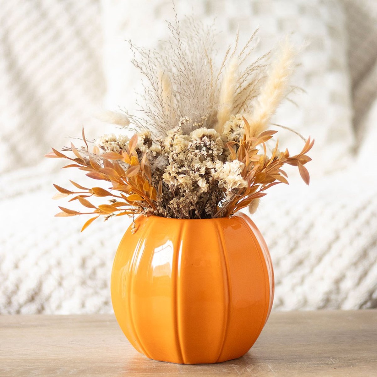 Keramische Pompoenvaas Oranje – Herfst & Halloween Decoratie – 15,5 cm
