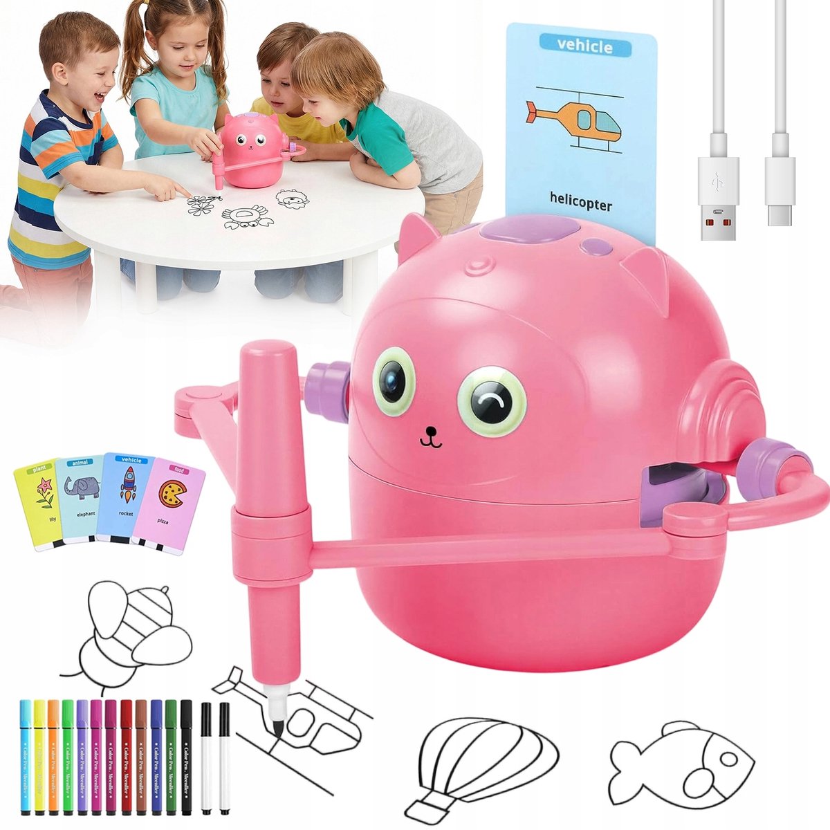 Kinder Tekenrobot - Automatische Tekenrobot - Teken Robot Voor Kinderen - Montessori - 100 Patronen - Interactief - Spraak en Muziek - 1800mAh - Leerrobot Speelgoed - Voor Kinderen 3-8 Jaar - Educatief Speelgoed