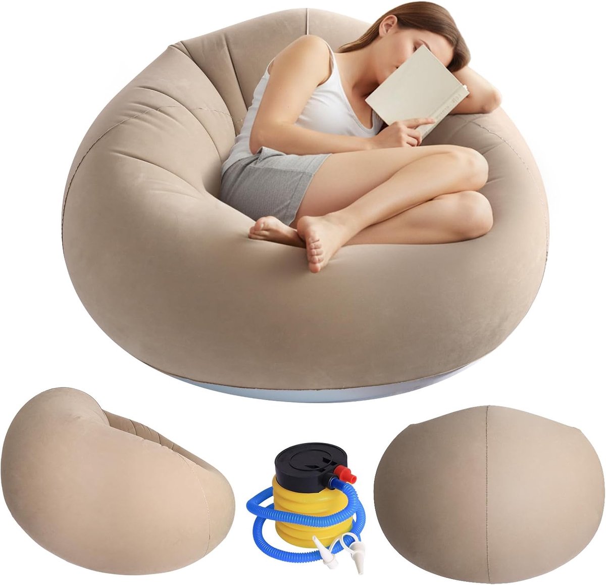 Air Sofa Lazy No Bean Bag Opblaasbare zitzak met luchtpomp - opblaasbare stoel - draagbare zitzak voor volwassenen - camping - strand - zwembad