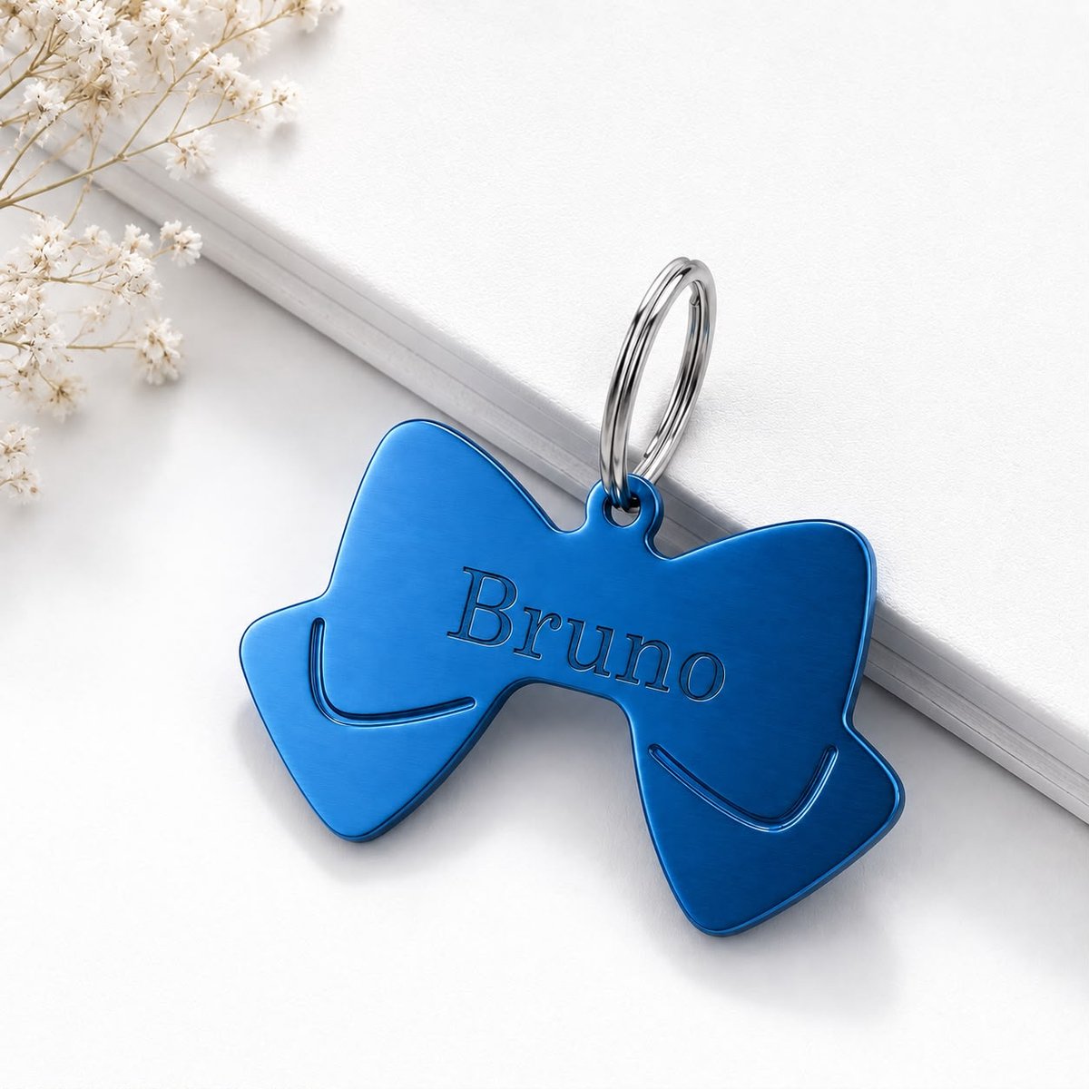Luxe Hondenpenning Strik | Blauw Strik Hondenpenning | Dogtag Strik | RVS Strik Penning inclusief Graveren | Petshop Seven