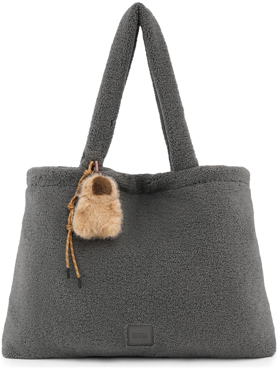 FREDsBRUDER schoudertas Fluffy Friend Tote Bag Dark Grey donkergrijs