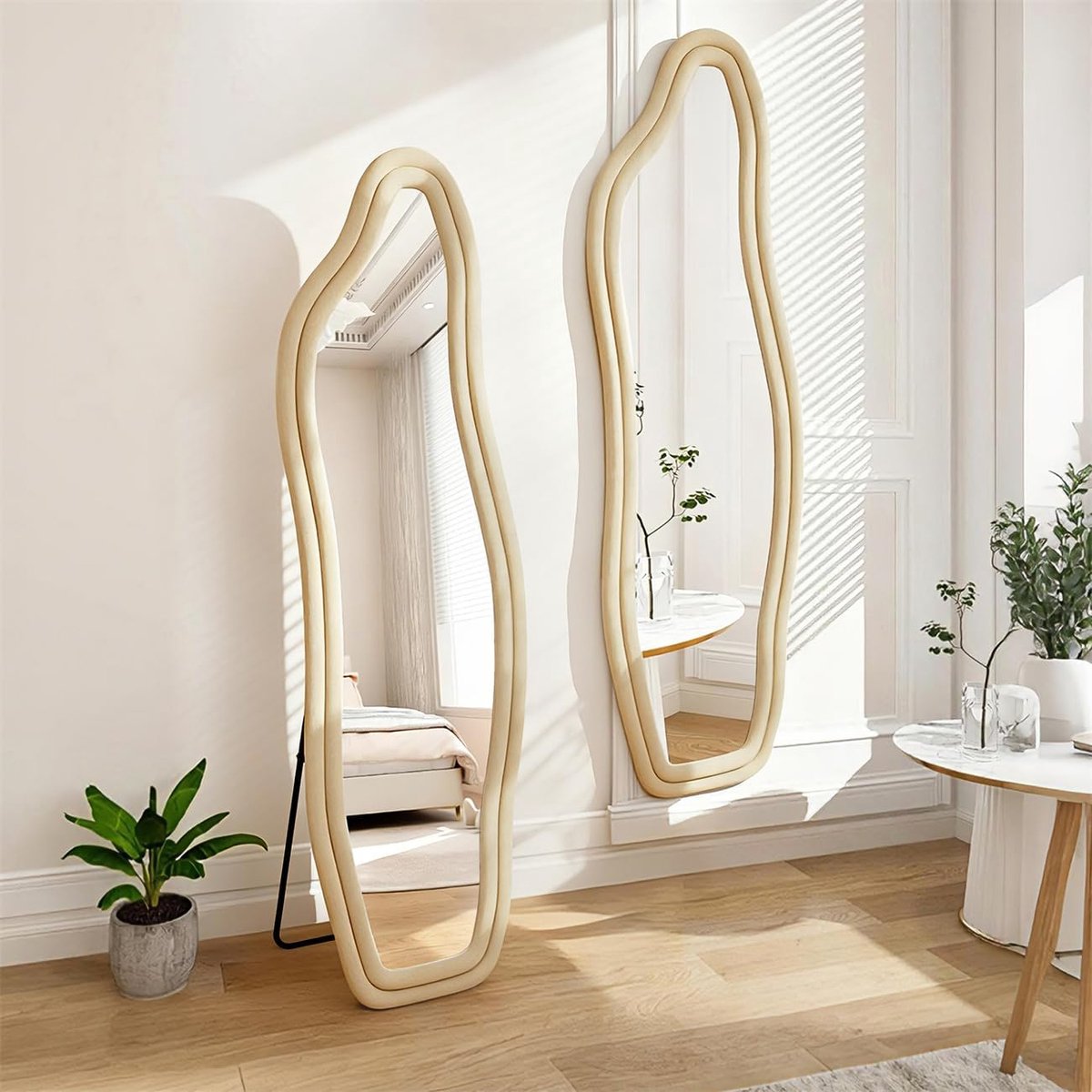 Spiegel 160 x 50 cm, onregelmatige spiegel in dolfijnvorm, full-body spiegel met omwikkeling, make-upspiegel in volledige lengte, spiegel voor het hele lichaam, voor de woonkamer (goud