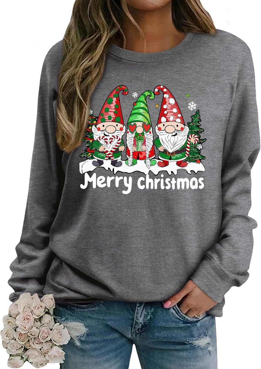 Kersttrui dames Merry Christmas sweatshirt grappige dwergen print katoen Kerstmis pullover kersttops Xmas kersttrui tienermeisjes