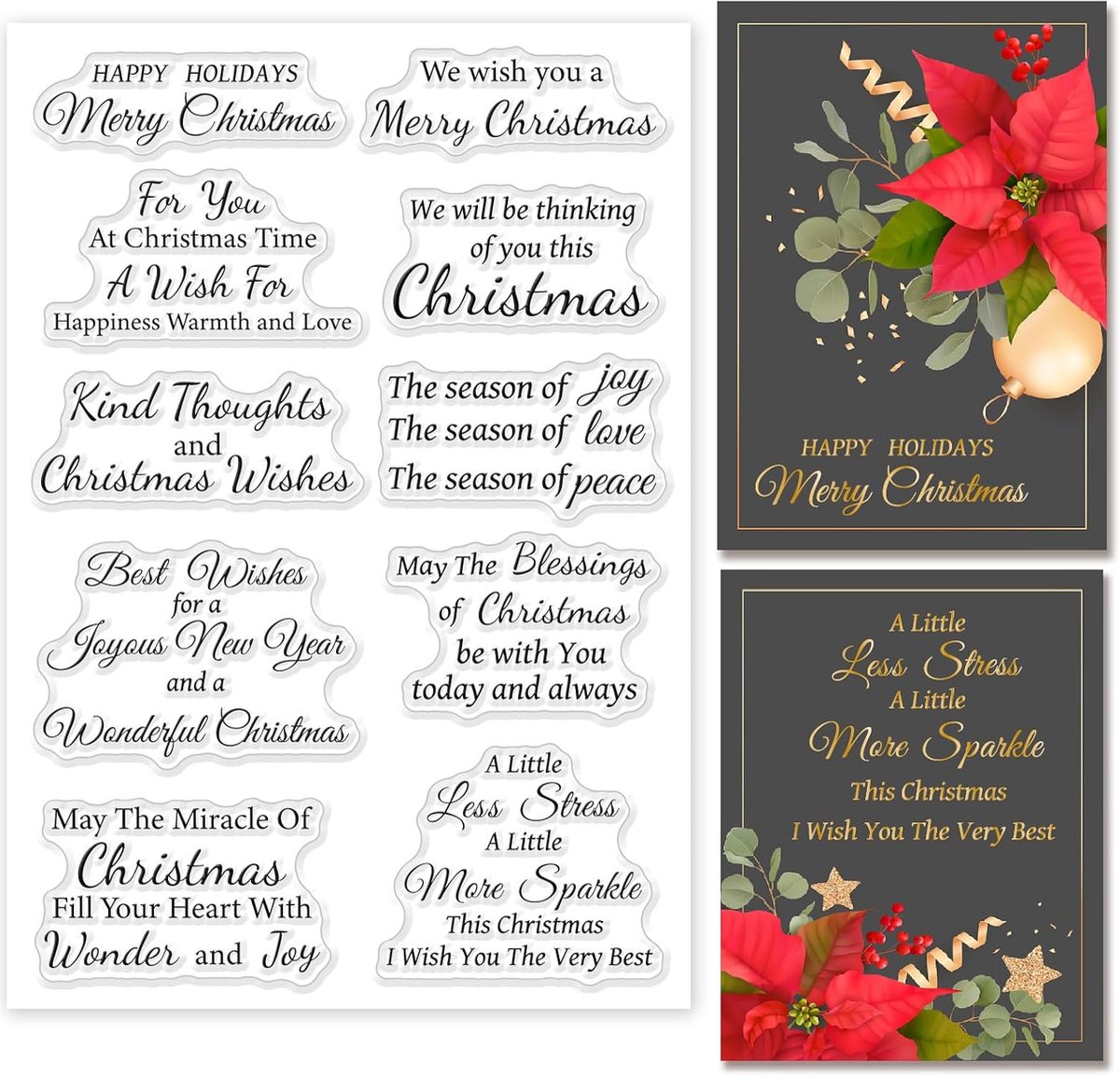 Vrolijk Kerstfeest Sentiments Woorden Clear Stamps voor Kaarten Maken Kerstpositieve Emotionele Verzen Frase Transparante Siliconen Stempels voor DIY Vakantie Scrapbooking Journal en Album