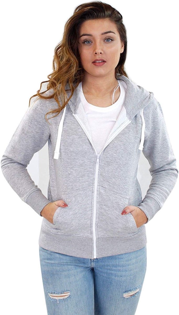 Plain Zip Up Hoodie Sweatshirt Vrouwen Fleece Jas Hooded Top UK 8 Aan 16