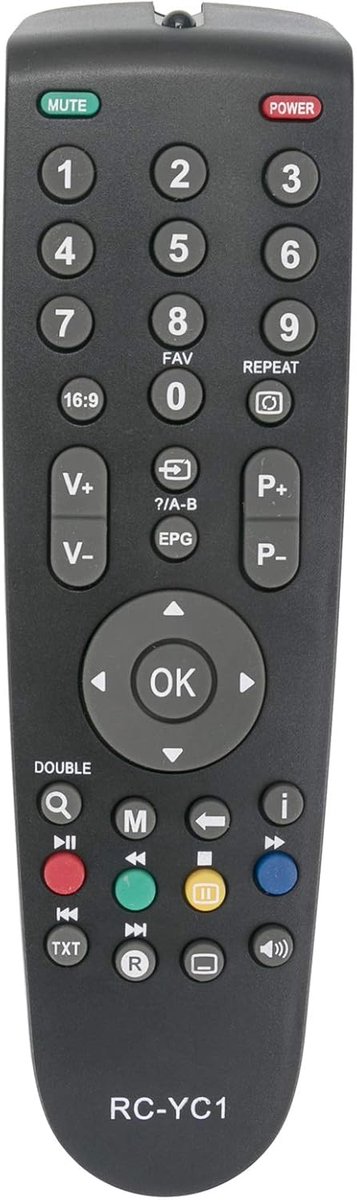 RC-YC1 afstandsbediening Vervangt voor Grundig RCYC1 720117145600 22XLE3220BA 32GLX2500 32GLX2600 32GLX4000 32VLE4300BA 32XLC3200BA 32XLC3220BA 32XLC325BA