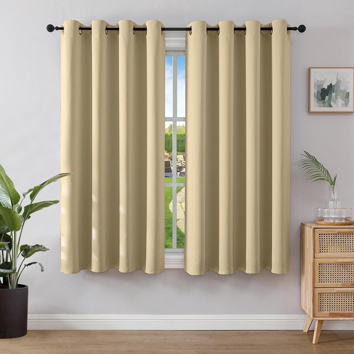 Ondoorzichtige warmte-isolerende verduisteringsgordijnen met ringen, hittebescherming, gordijn voor slaapkamer, woonkamer, 2 stuks, (beige, 175 x 140 cm)