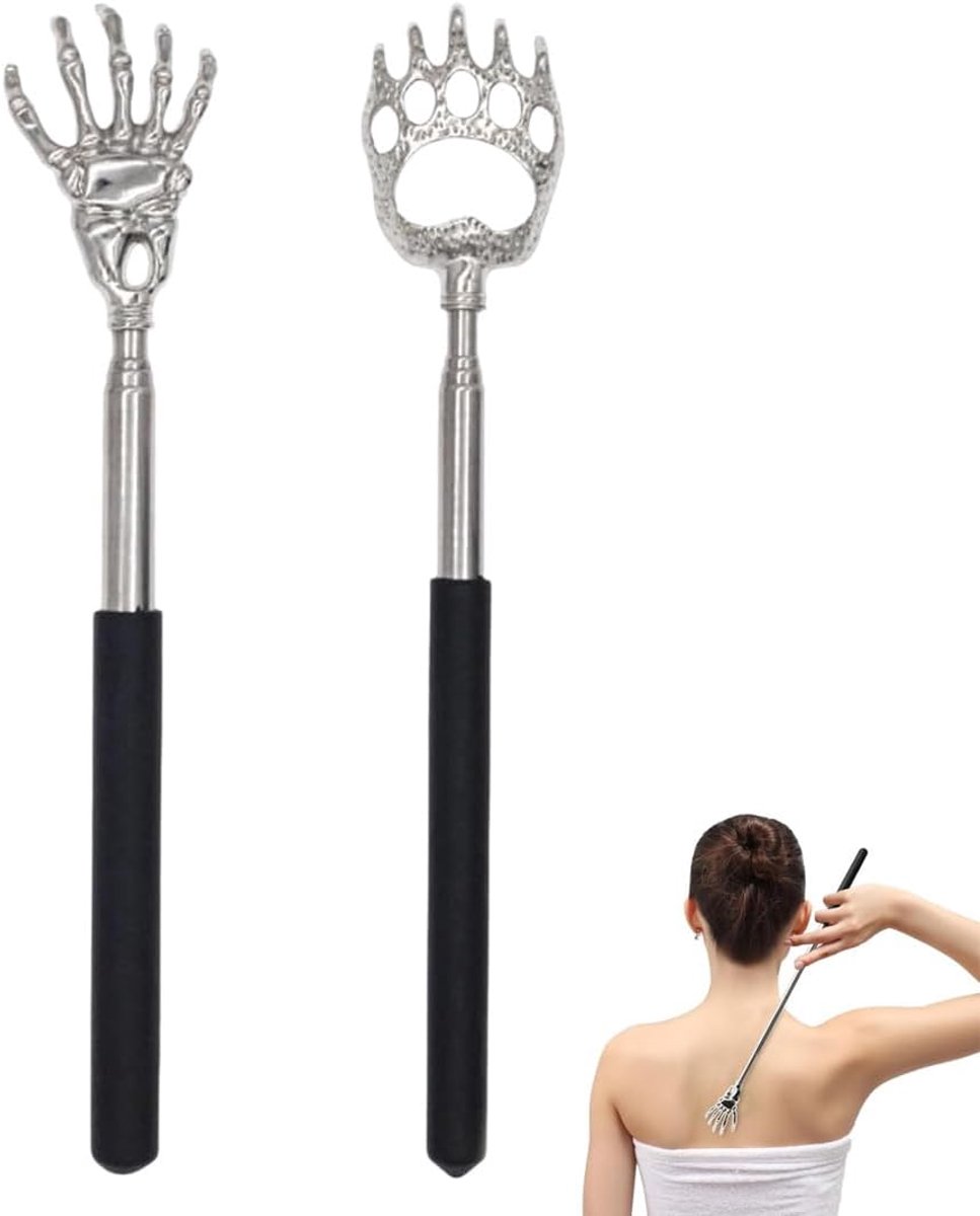 2 stuks rugkrabbers, telescopische rugkrabber, draagbaar, massageapparaat, uittrekbaar, met rubberen handgreep, voor hoofd, rug, benen